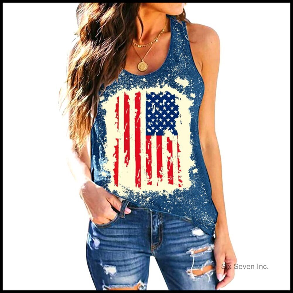 Sleeveless Racerback Tank Top Patriotic Graphic Tee Casual Chic Women's T-Shirt